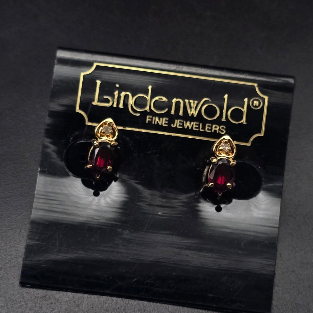 Lindenworld Garnet Clip On Earrings Gold Tone January Birthstone